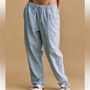 NWT H&M Linen Blend Light Blue Stripe Joggers